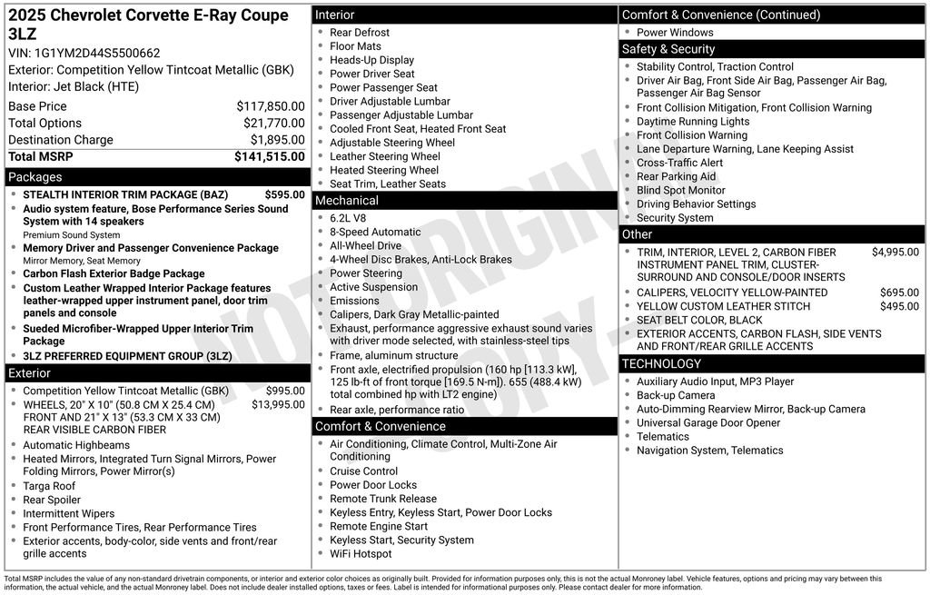 New 2025 Chevrolet Corvette E-Ray w/ Stealth Interior Trim Package AWD/4WD image 6