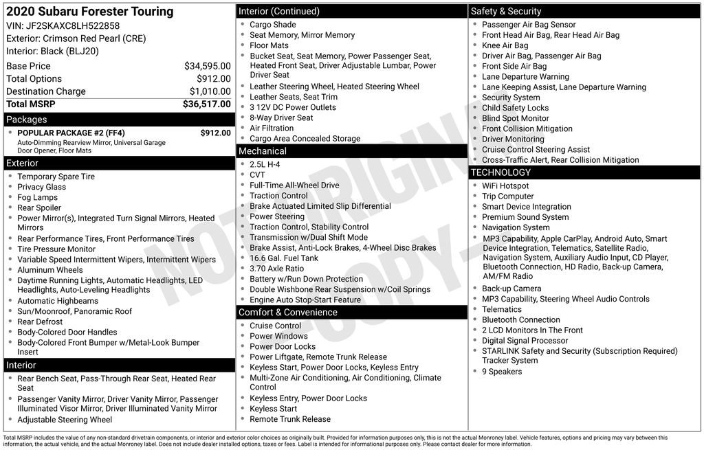 Used 2020 Subaru Forester Touring w/ Popular Package #2 image 27