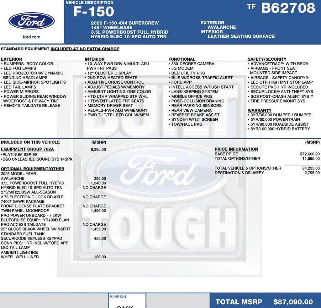 New 2026 Ford F150 Platinum w/ Equipment Group 702A High AWD/4WD image 2