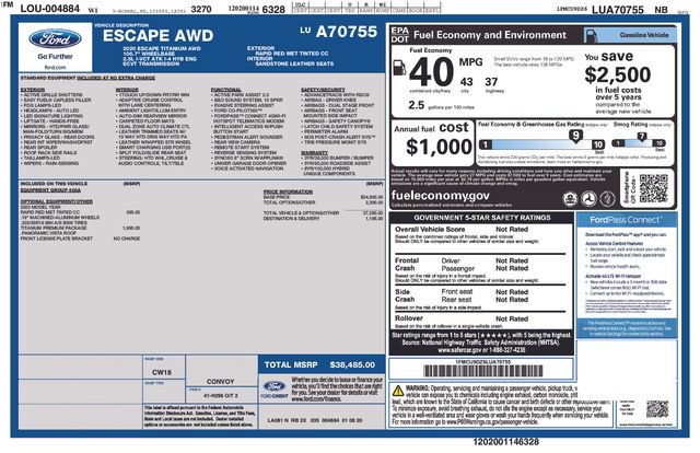 Certified 2020 Ford Escape Titanium AWD/4WD image 37