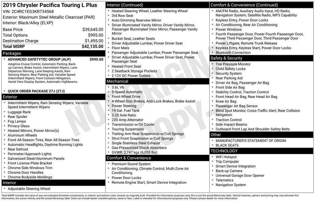Used 2019 Chrysler Pacifica Touring-L Plus w/ Advanced Safetytec Group FWD image 10