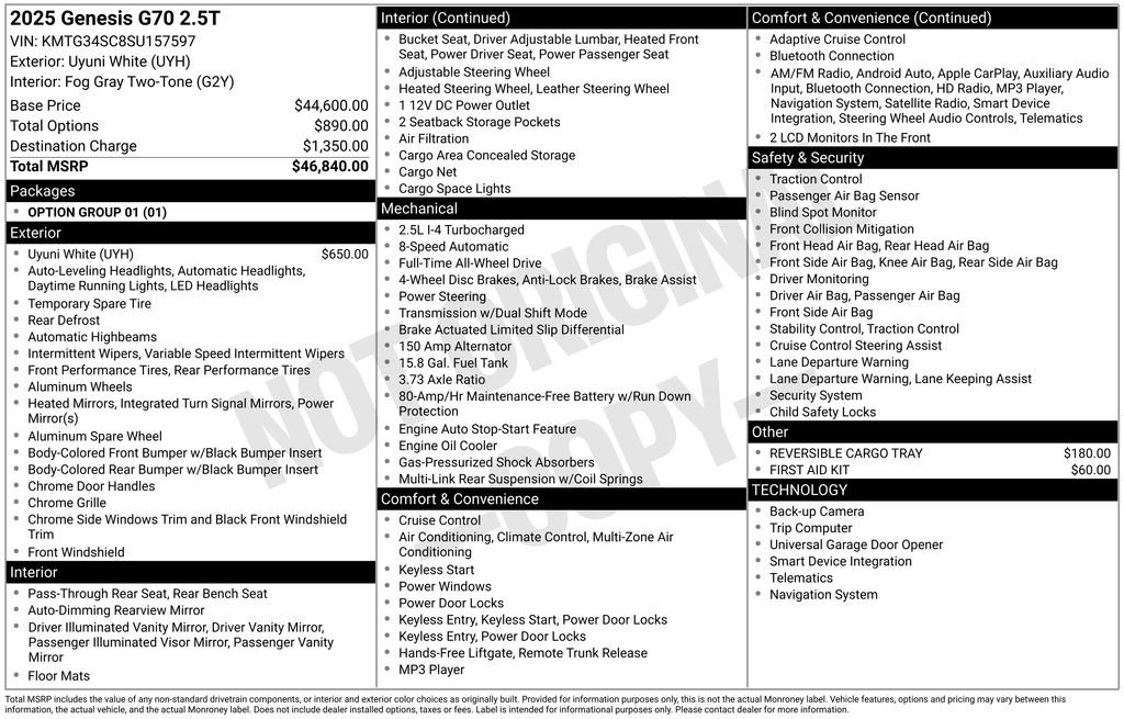 New 2025 Genesis G70 2.5T image 2