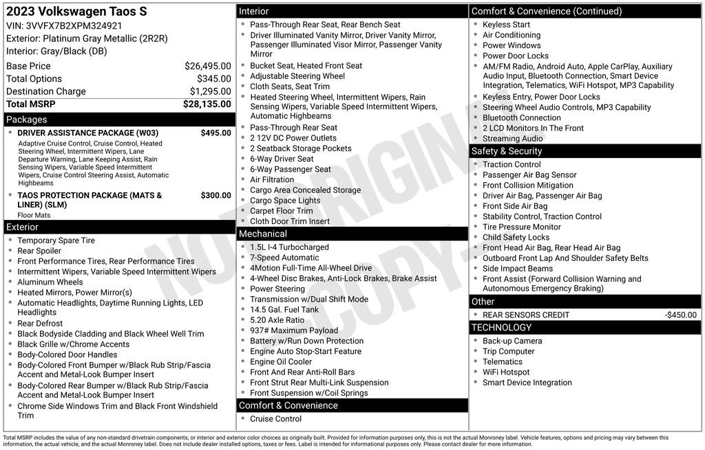 Used 2023 Volkswagen Taos S w/ Driver Assistance Package AWD/4WD image 6