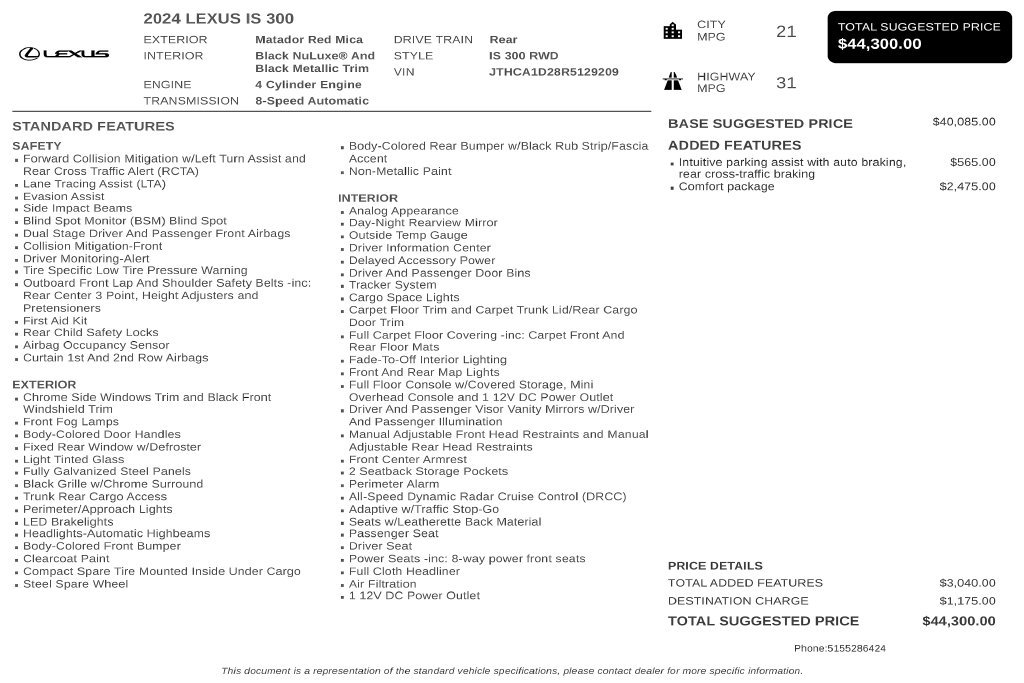Used 2024 Lexus IS 300 w/ Comfort Package RWD image 3