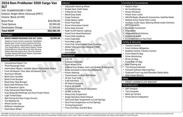 New 2024 RAM ProMaster 3500 w/ Quick Order Package 22G SLT image 4