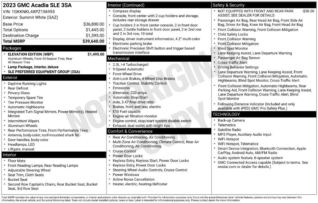 Certified 2023 GMC Acadia SLE w/ Elevation Edition FWD image 33