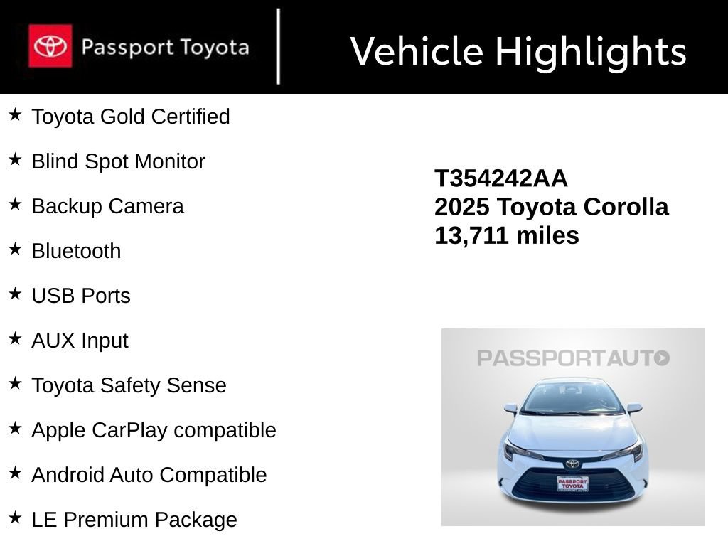 Certified 2025 Toyota Corolla LE w/ LE Premium Package FWD image 13