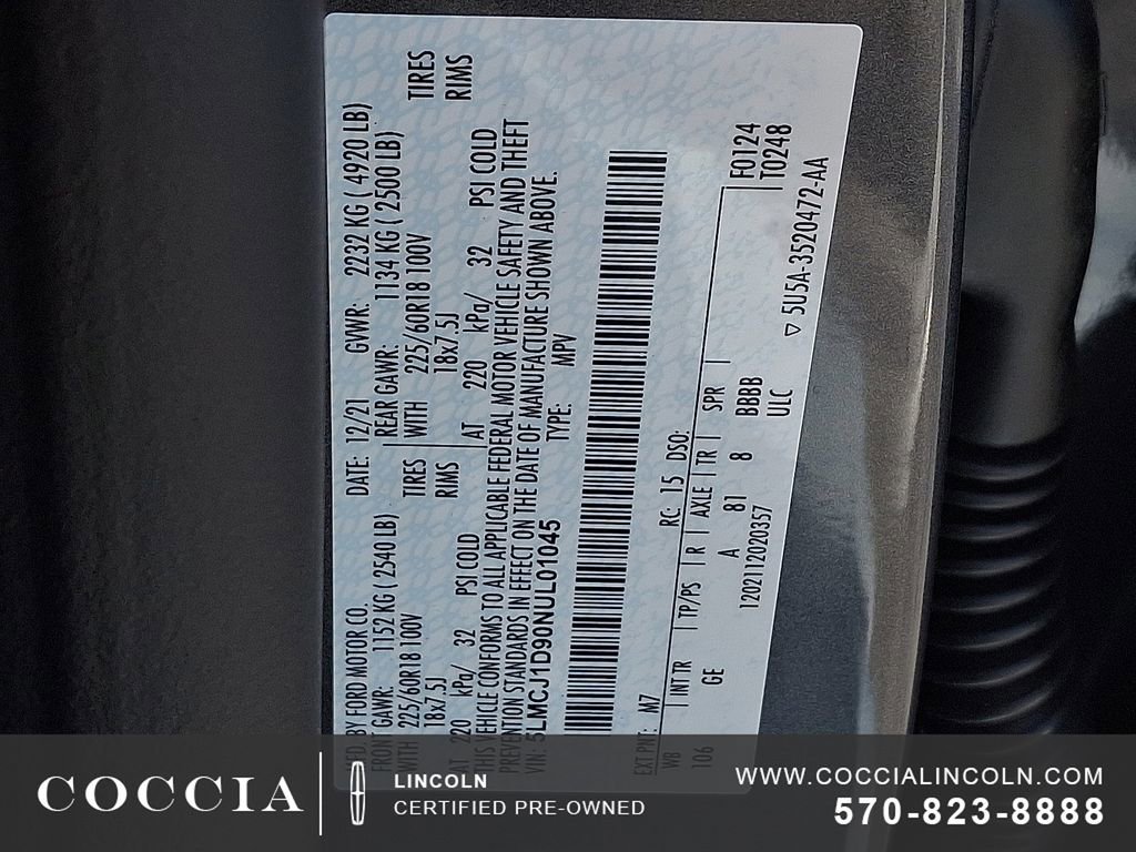 Certified 2022 Lincoln Corsair AWD w/ Equipment Group 101A image 26