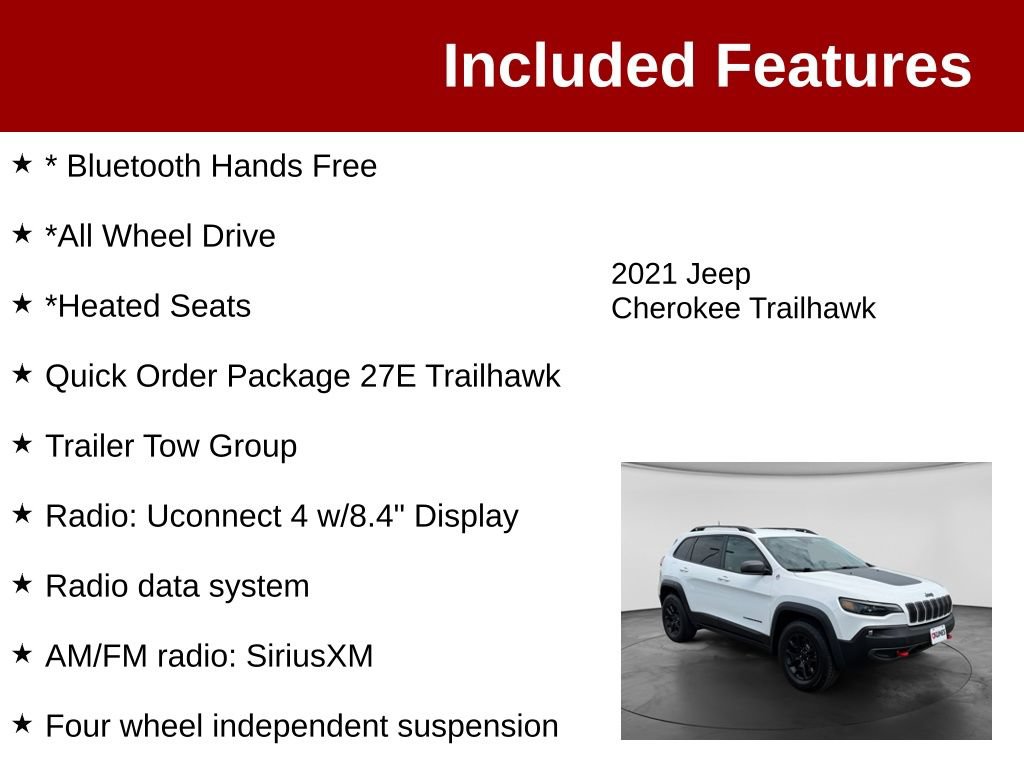 Used 2021 Jeep Cherokee Trailhawk w/ Trailer Tow Group AWD/4WD image 3