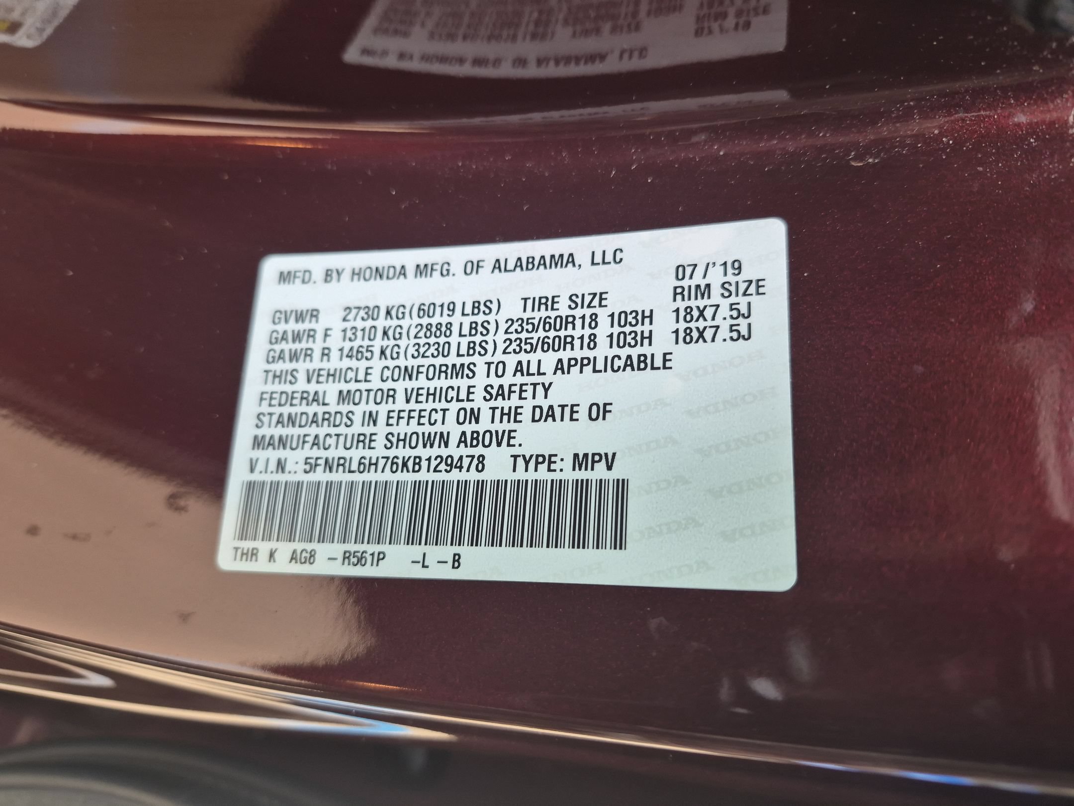 Certified 2019 Honda Odyssey EX-L image 36