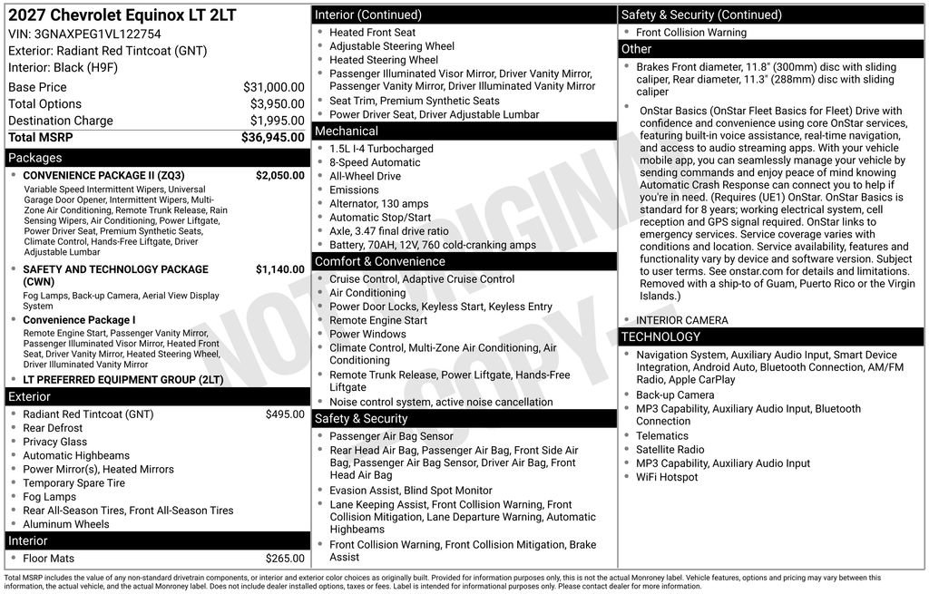 New 2027 Chevrolet Equinox LT w/ Convenience Package II AWD/4WD image 5