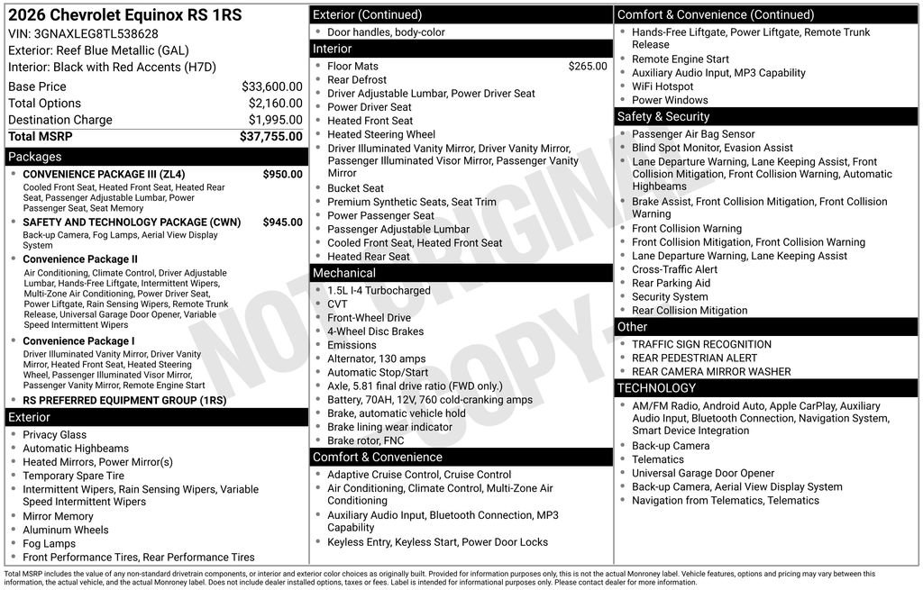 New 2026 Chevrolet Equinox RS w/ Convenience Package III FWD image 5