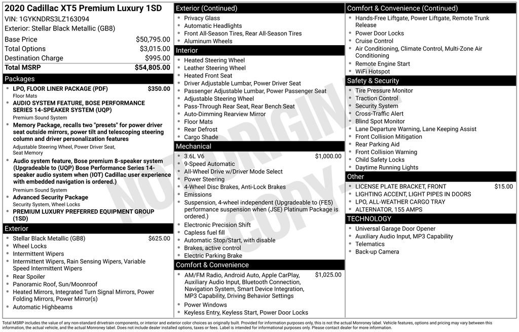 Used 2020 Cadillac XT5 Premium Luxury w/ LPO, Floor Liner Package image 3