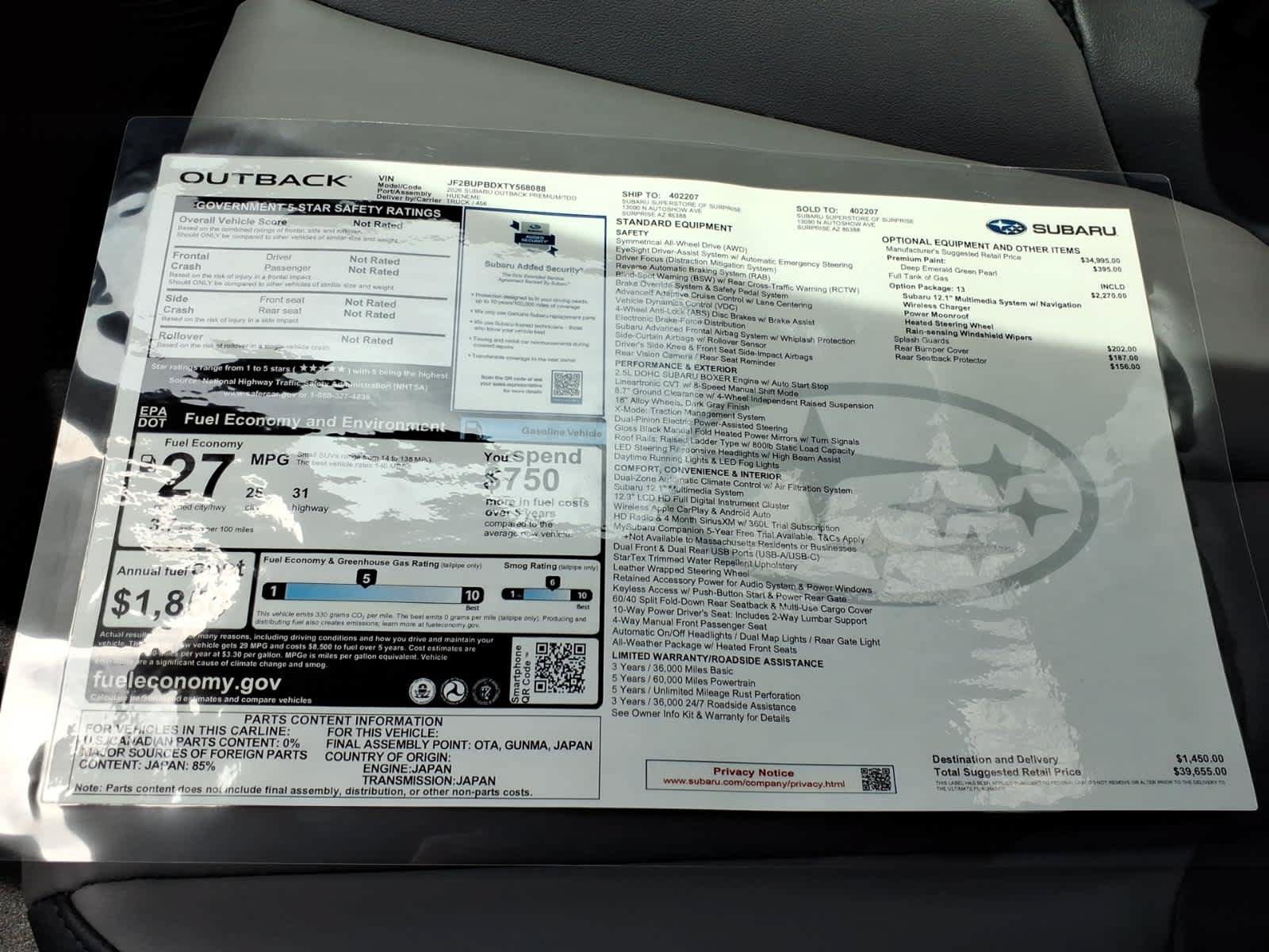 New 2026 Subaru Outback Premium AWD/4WD image 40