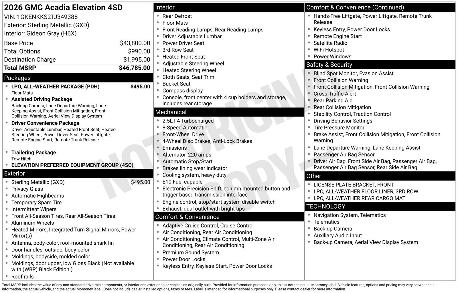 New 2026 GMC Acadia Elevation w/ LPO, All-Weather Package FWD image 5