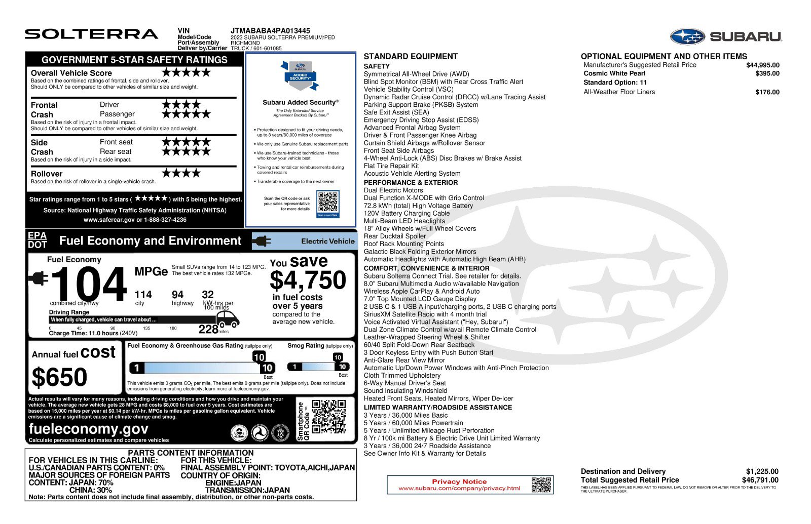 Certified 2023 Subaru Solterra AWD image 17