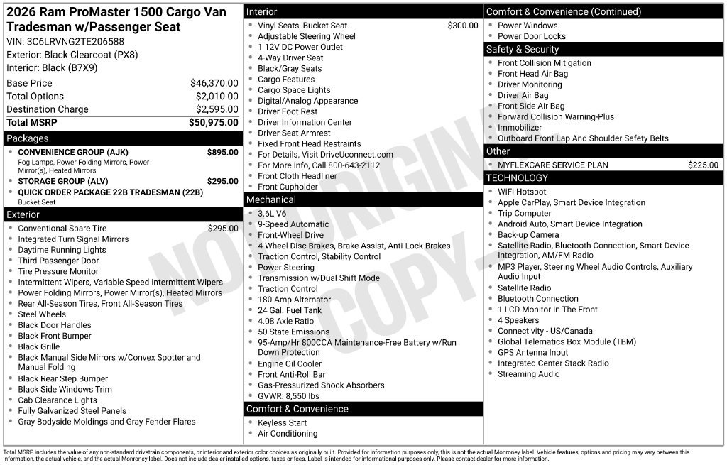 New 2026 RAM ProMaster 1500 w/ Convenience Group FWD image 5