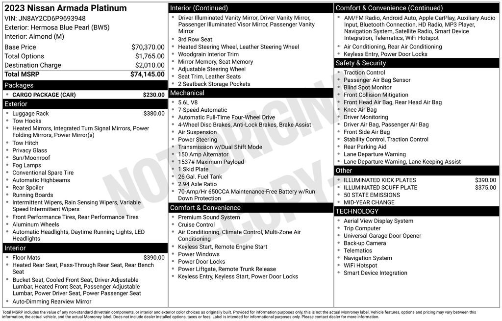 Certified 2023 Nissan Armada Platinum w/ Cargo Package image 4
