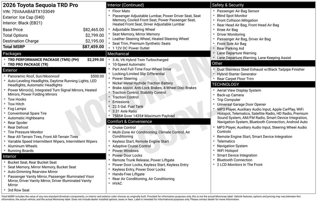 New 2026 Toyota Sequoia TRD Pro w/ TRD Performance Package (TMS) AWD/4WD image 9