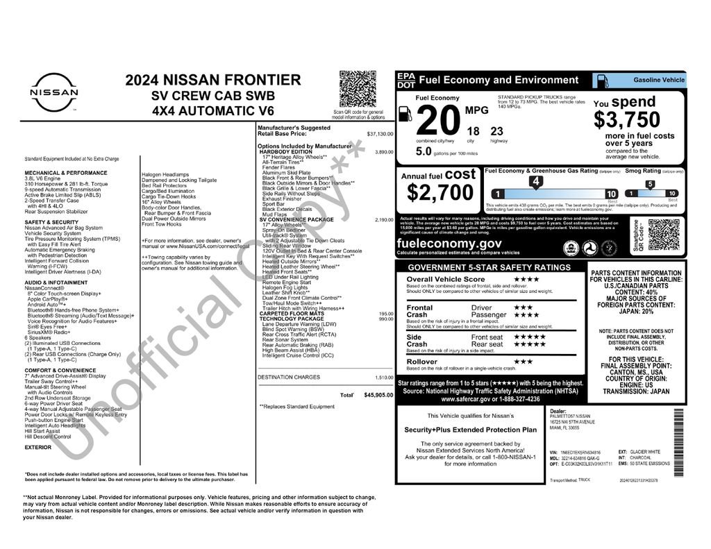 Used 2024 Nissan Frontier SV w/ Hardbody Edition AWD/4WD image 10