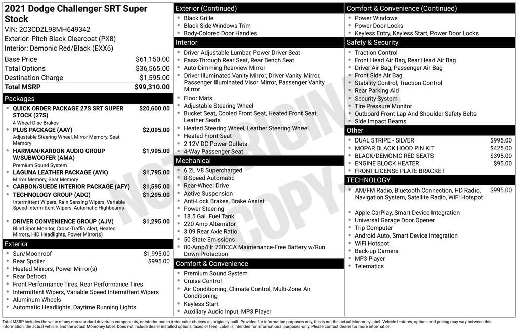 Used 2021 Dodge Challenger SRT Super Stock image 5