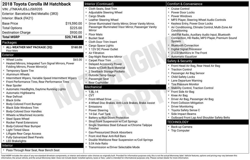 Used 2018 Toyota Corolla iM w/ All-Weather Mat Package image 9