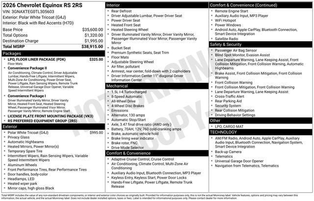 New 2026 Chevrolet Equinox RS w/ LPO, Floor Liner Package AWD/4WD image 23