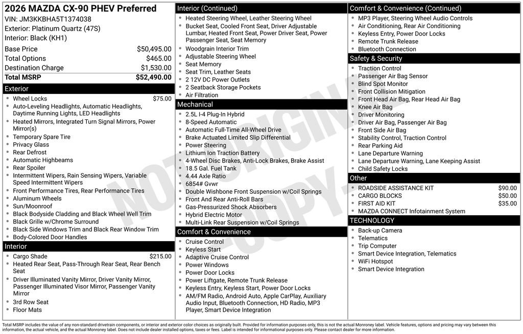 New 2026 MAZDA CX-90 Plug-In Hybrid w/ Preferred image 36