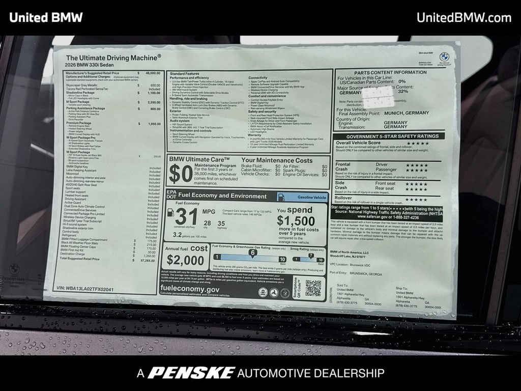 New 2026 BMW 330i Sedan w/ M Sport Package RWD image 15