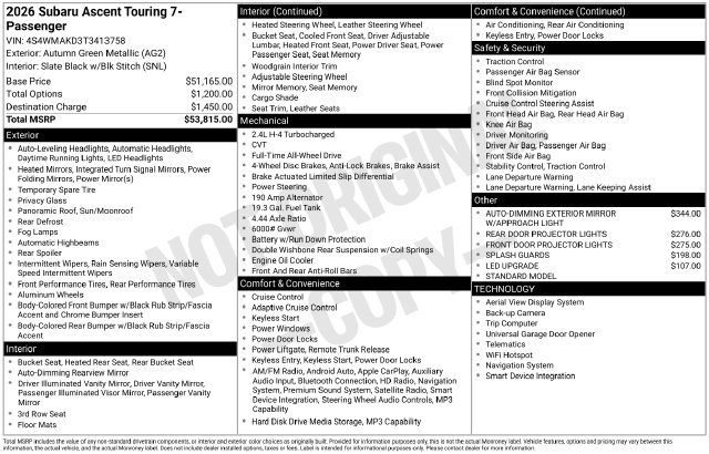 New 2026 Subaru Ascent Touring AWD/4WD image 36