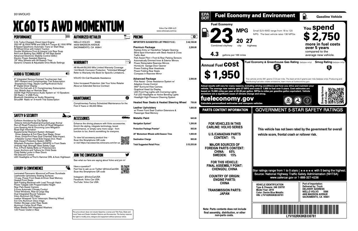 Used 2019 Volvo XC60 T5 Momentum w/ Advanced Package AWD/4WD image 2