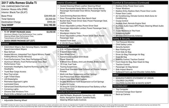 Used 2017 Alfa Romeo Giulia Ti w/ TI 19" Sport Package image 4