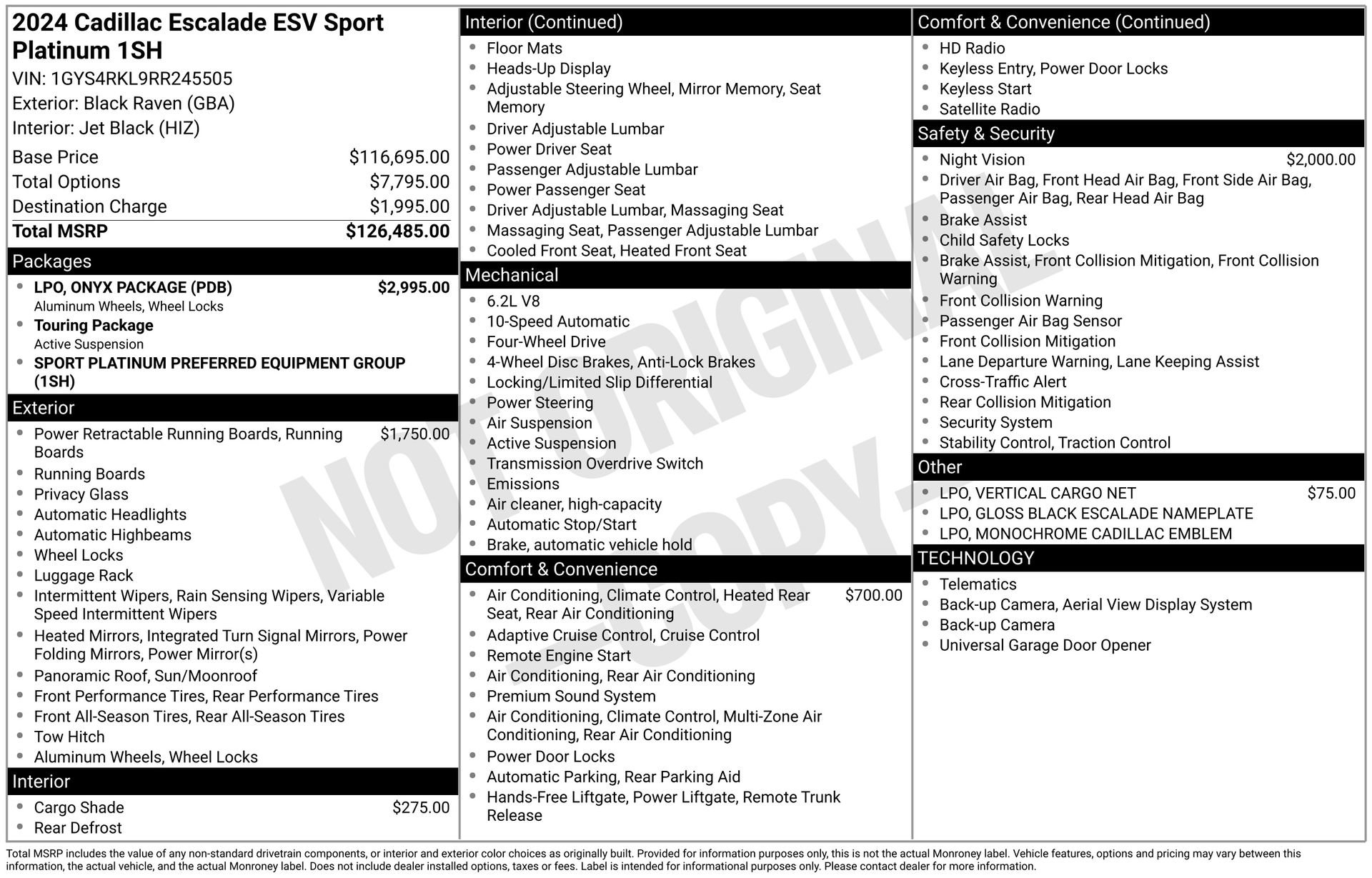Certified 2024 Cadillac Escalade ESV Sport Platinum w/ LPO, ONYX Package image 45