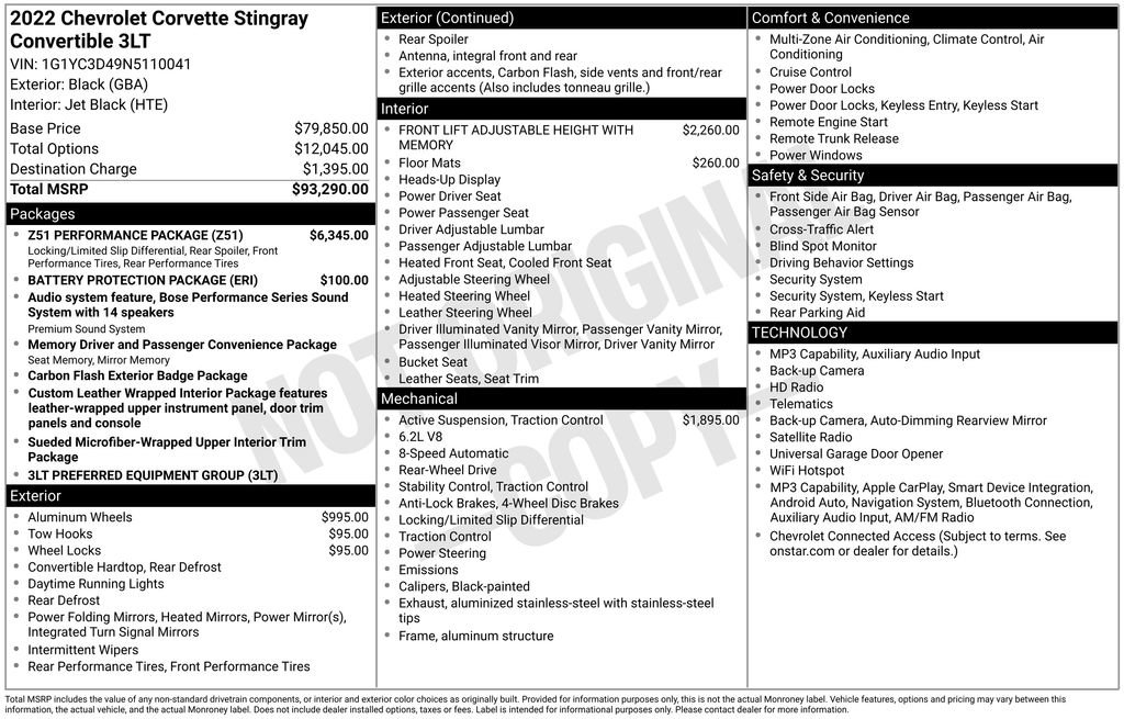 Used 2022 Chevrolet Corvette Stingray Premium Conv w/ Z51 Performance Package RWD image 6