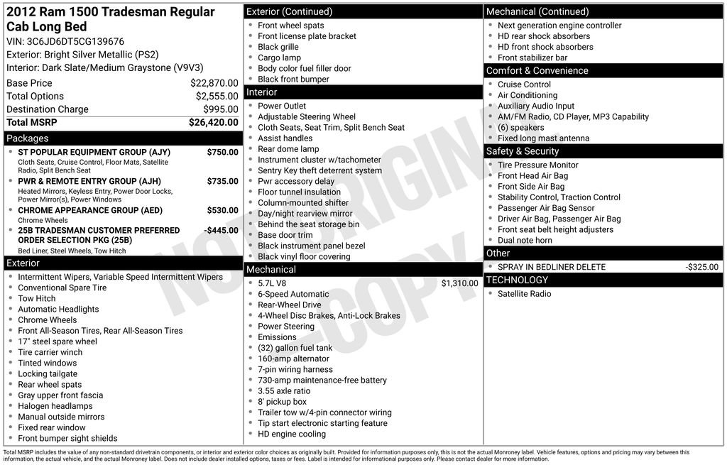 Used 2012 RAM 1500 Tradesman w/ ST Popular Equipment Group RWD image 1