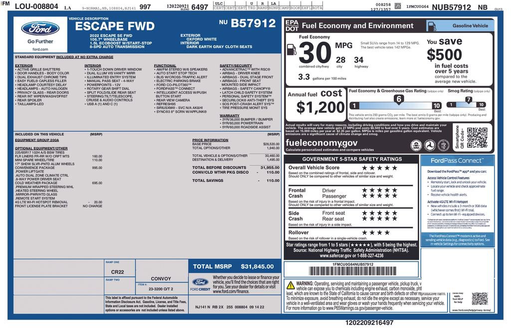 Certified 2022 Ford Escape SE w/ Convenience Package image 31