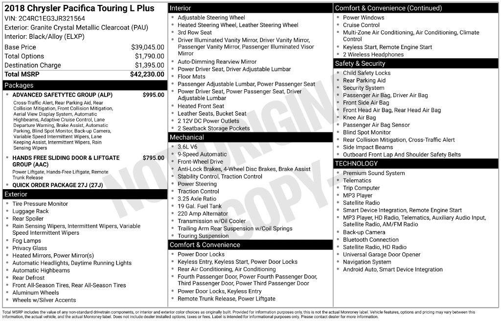 Used 2018 Chrysler Pacifica Touring-L Plus w/ Advanced Safetytec Group FWD image 3