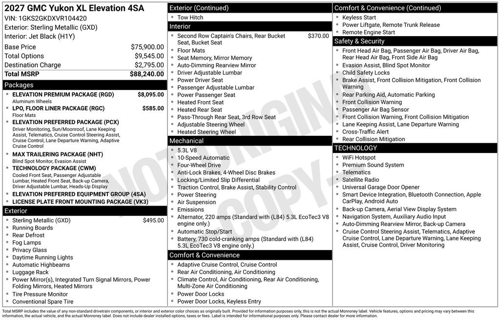 New 2027 GMC Yukon XL Elevation w/ Elevation Premium Package AWD/4WD image 2