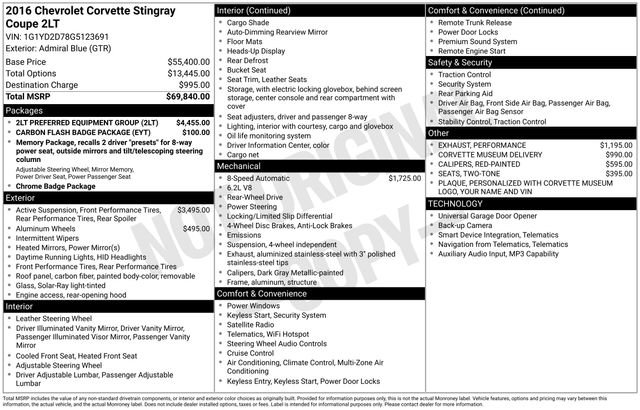 Used 2016 Chevrolet Corvette Stingray Coupe w/ 2LT Preferred Equipment Group RWD image 3