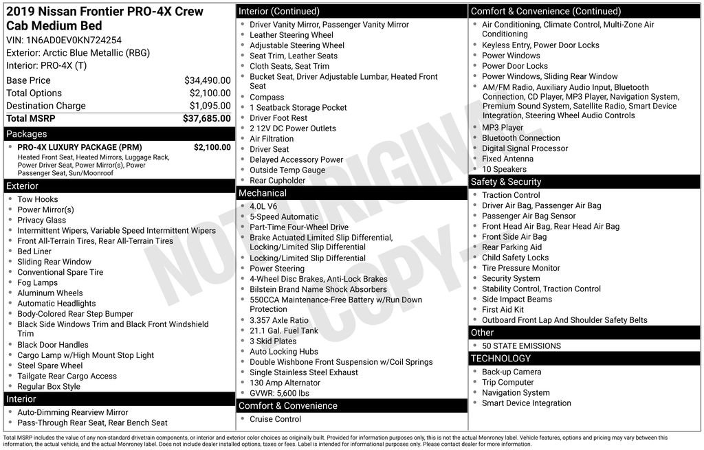 Used 2019 Nissan Frontier PRO-4X w/ Pro-4x Luxury Package image 15