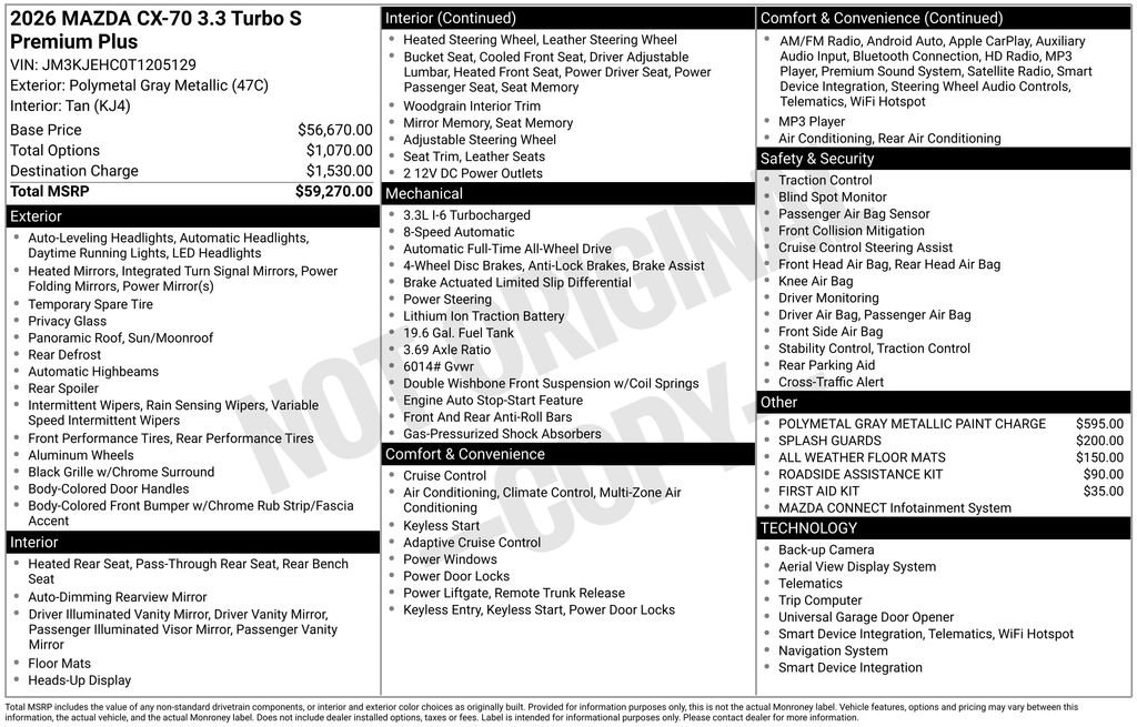 New 2026 MAZDA CX-70 3.3 Turbo S w/ Premium Plus image 37