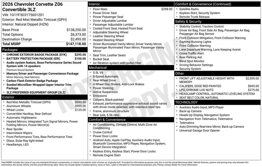 New 2026 Chevrolet Corvette Z06 w/ Chrome Exterior Badge Package image 4