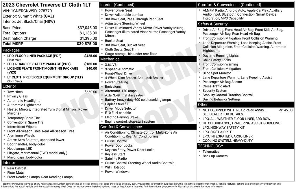 Certified 2023 Chevrolet Traverse LT w/ LPO, Floor Liner Package FWD image 33