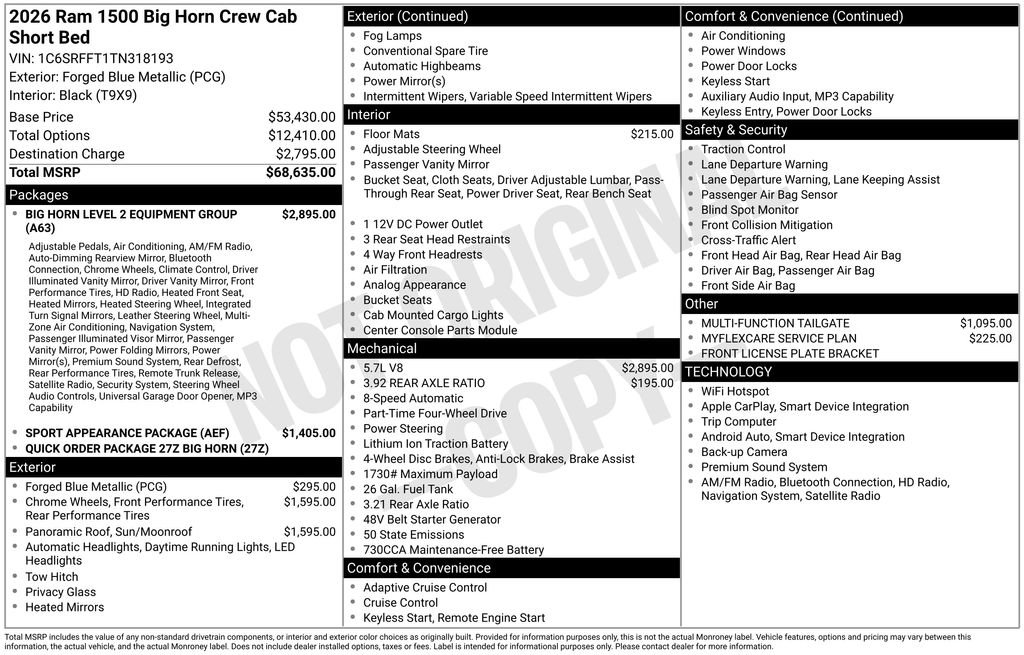 New 2026 RAM 1500 Big Horn AWD/4WD image 3