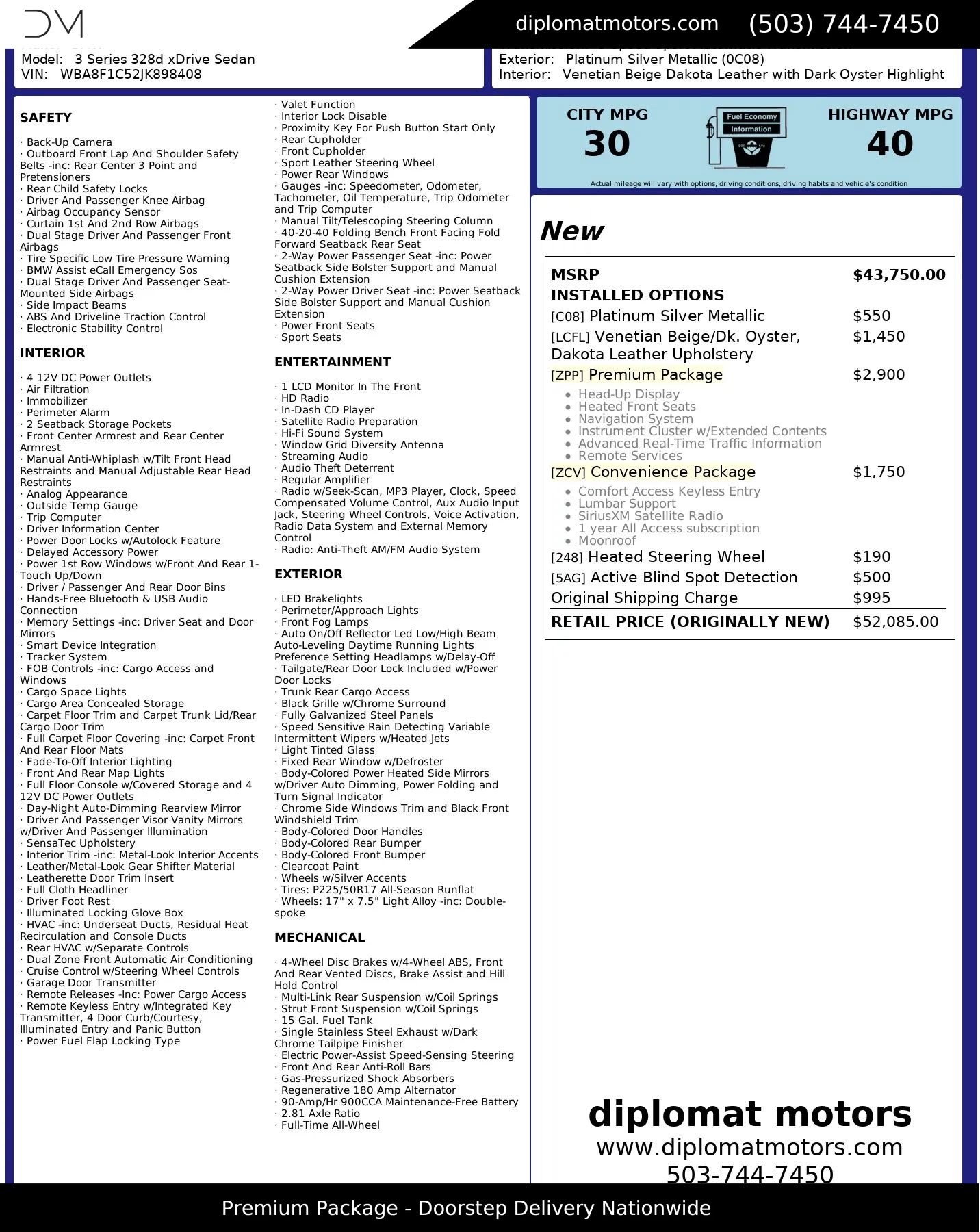 Used 2018 BMW 328d xDrive Sedan image 2