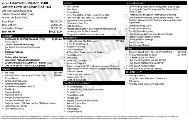 New 2026 Chevrolet Silverado 1500 Custom w/ Turbomax Blackout Package AWD/4WD image 33