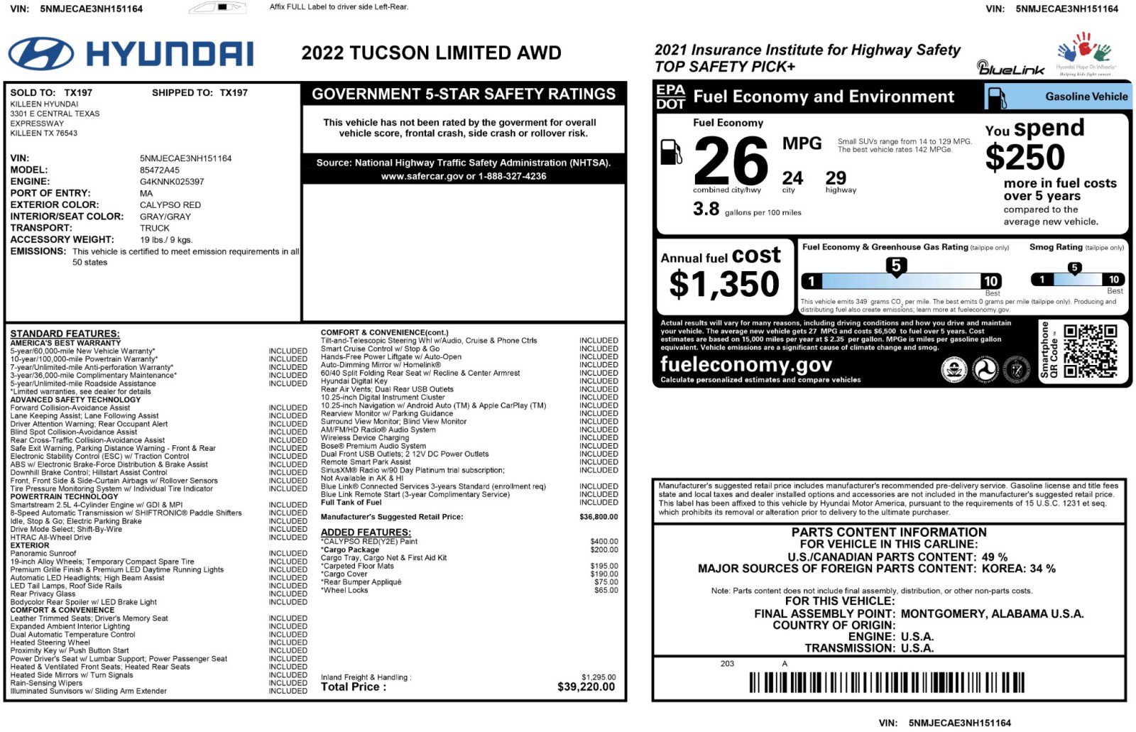Used 2022 Hyundai Tucson Limited w/ Cargo Package AWD/4WD image 55