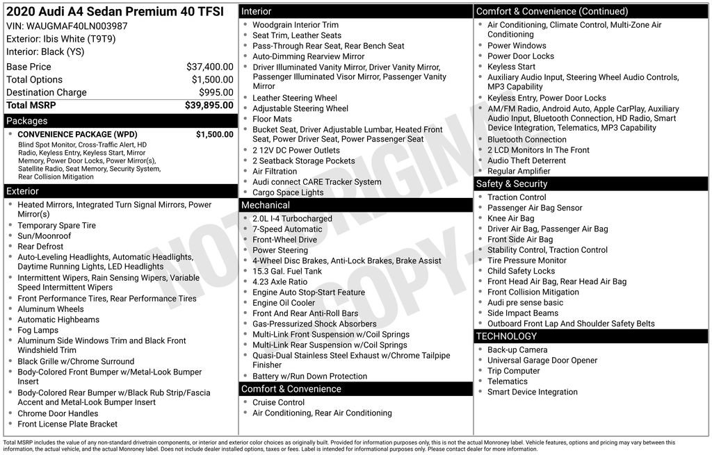 Used 2020 Audi A4 2.0T Premium w/ Convenience Package image 4