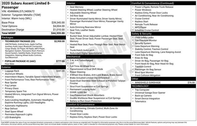 Used 2020 Subaru Ascent Limited w/ Technology Package image 37