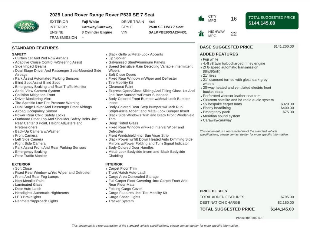 Used 2025 Land Rover Range Rover Long Wheelbase SE AWD/4WD image 6